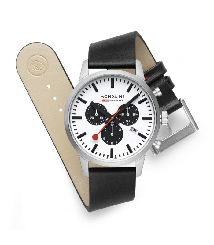 Orologio Mondaine Neo Cronografo Panda quadrante bianco contatori neri